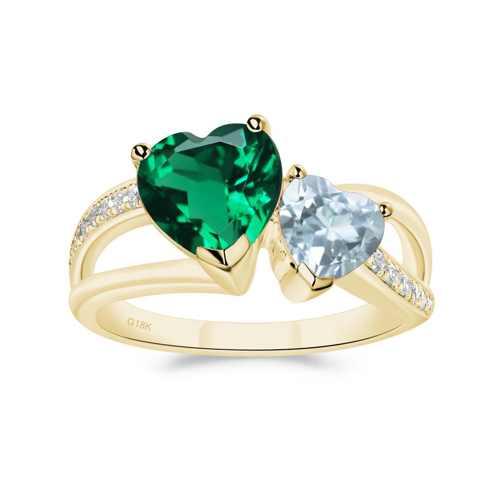 Heart Shaped Aquamarine and Emerald Toi Et Moi Ring - LUO Jewelry #metal_18k yellow gold