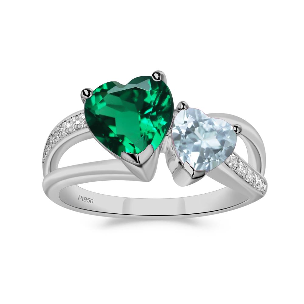 Heart Shaped Aquamarine and Emerald Toi Et Moi Ring - LUO Jewelry #metal_platinum
