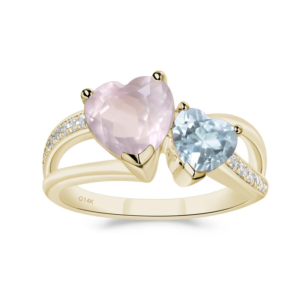 Heart Shaped Aquamarine and Rose Quartz Toi Et Moi Ring - LUO Jewelry #metal_14k yellow gold