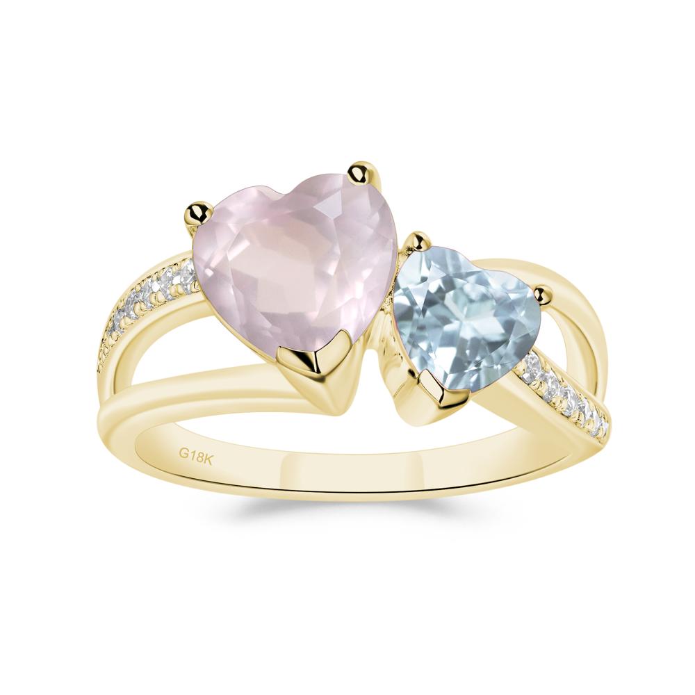 Heart Shaped Aquamarine and Rose Quartz Toi Et Moi Ring - LUO Jewelry #metal_18k yellow gold