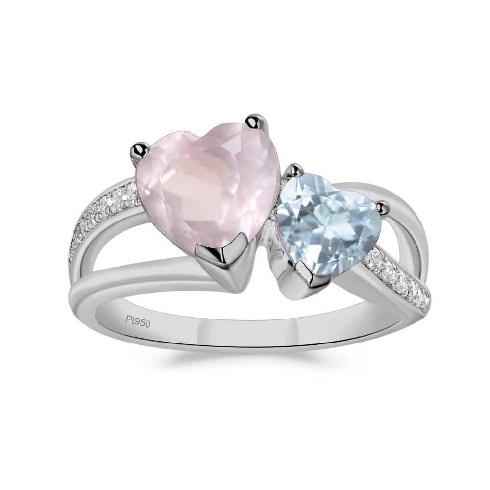Heart Shaped Aquamarine and Rose Quartz Toi Et Moi Ring - LUO Jewelry #metal_platinum