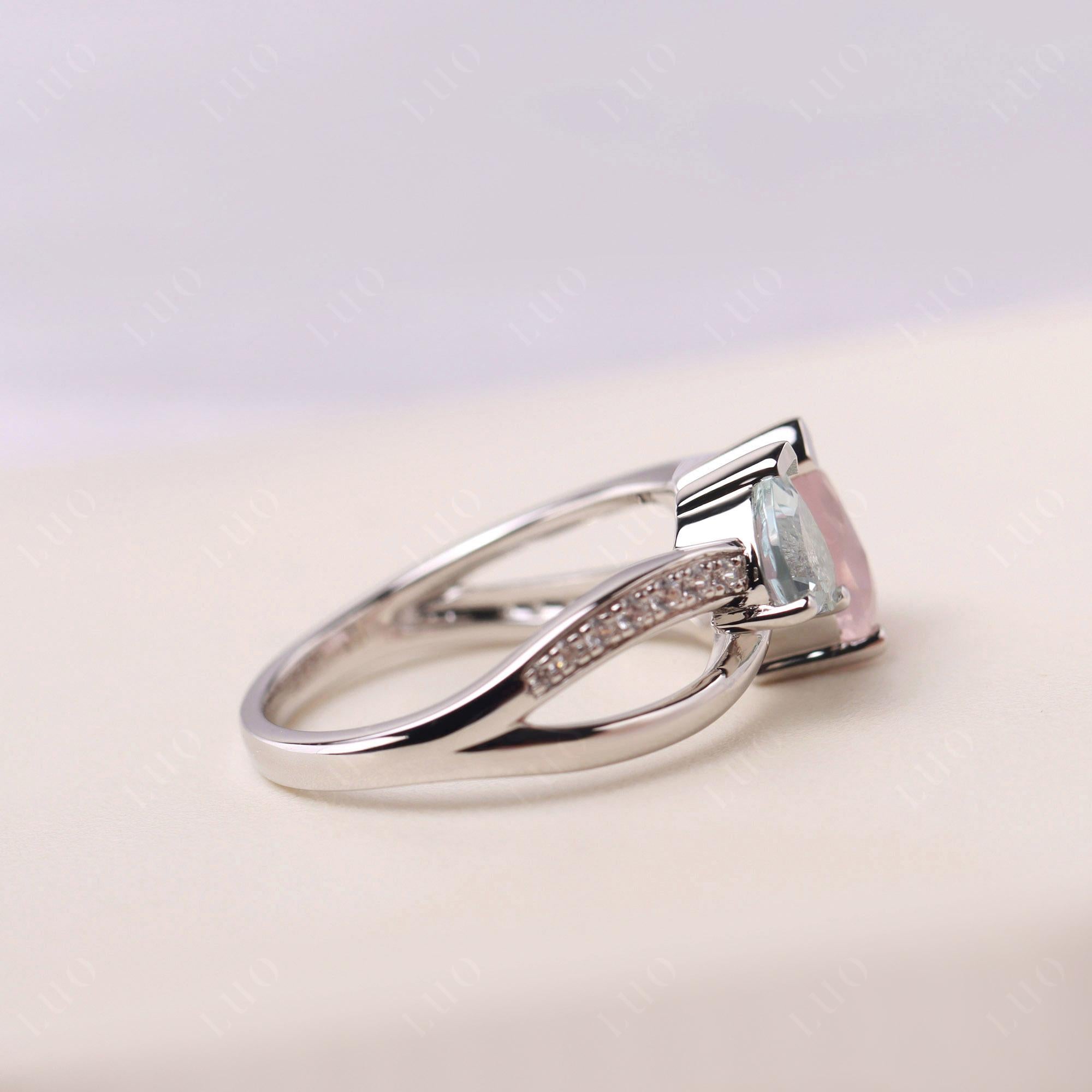 Heart Shaped Aquamarine and Rose Quartz Toi Et Moi Ring - LUO Jewelry