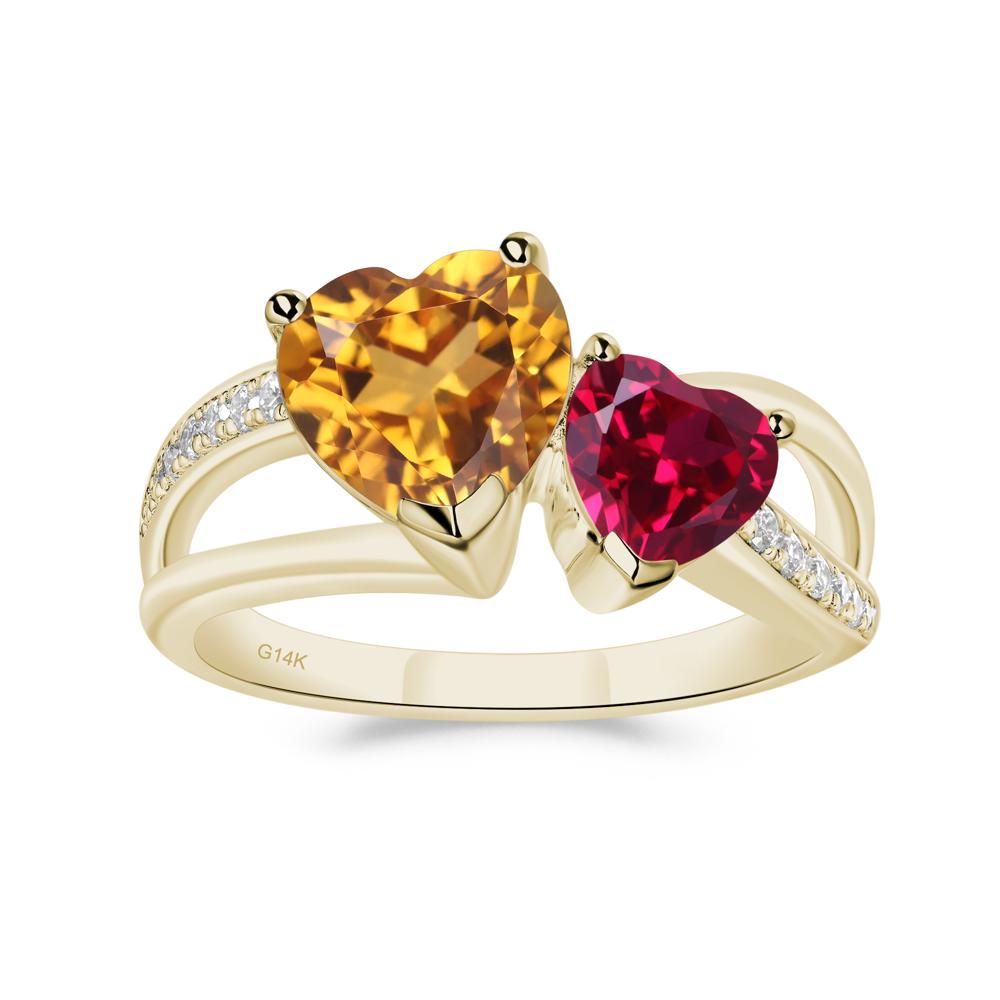Heart Shaped Citrine and Ruby Toi Et Moi Ring - LUO Jewelry #metal_14k yellow gold