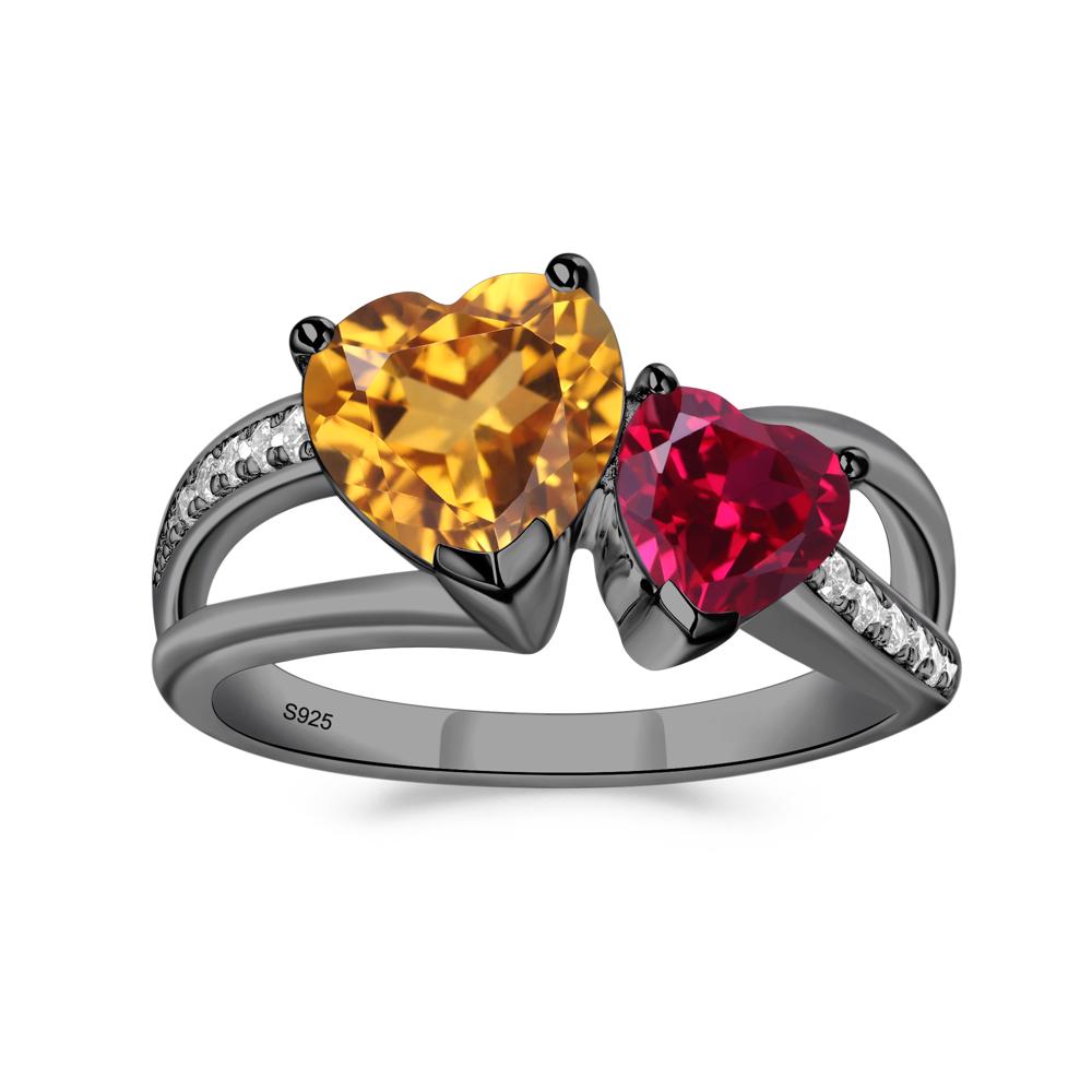 Heart Shaped Citrine and Ruby Toi Et Moi Ring - LUO Jewelry #metal_black finish sterling silver