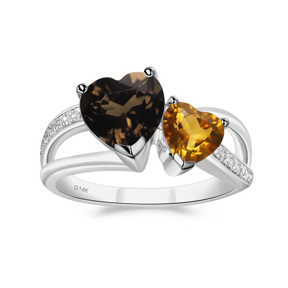Heart Shaped Citrine and Smoky Quartz Toi Et Moi Ring - LUO Jewelry #metal_14k white gold