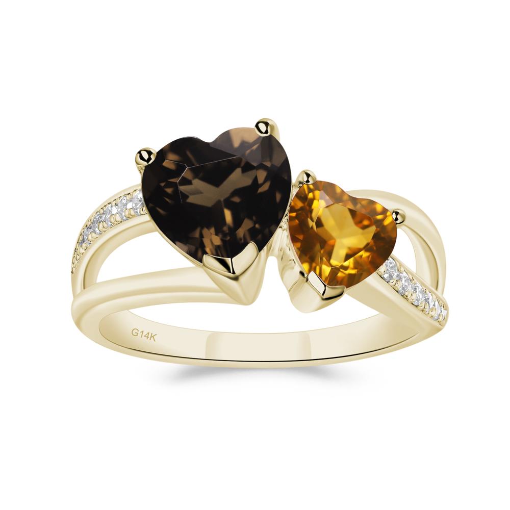 Heart Shaped Citrine and Smoky Quartz Toi Et Moi Ring - LUO Jewelry #metal_14k yellow gold