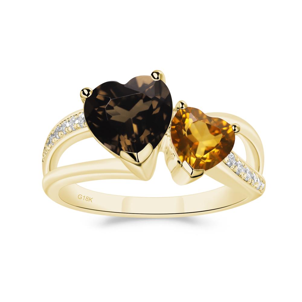 Heart Shaped Citrine and Smoky Quartz Toi Et Moi Ring - LUO Jewelry #metal_18k yellow gold
