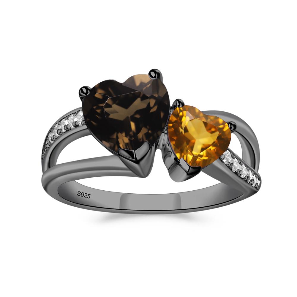 Heart Shaped Citrine and Smoky Quartz Toi Et Moi Ring - LUO Jewelry #metal_black finish sterling silver