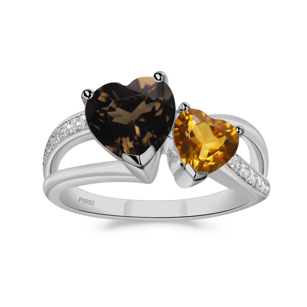 Heart Shaped Citrine and Smoky Quartz Toi Et Moi Ring - LUO Jewelry #metal_platinum