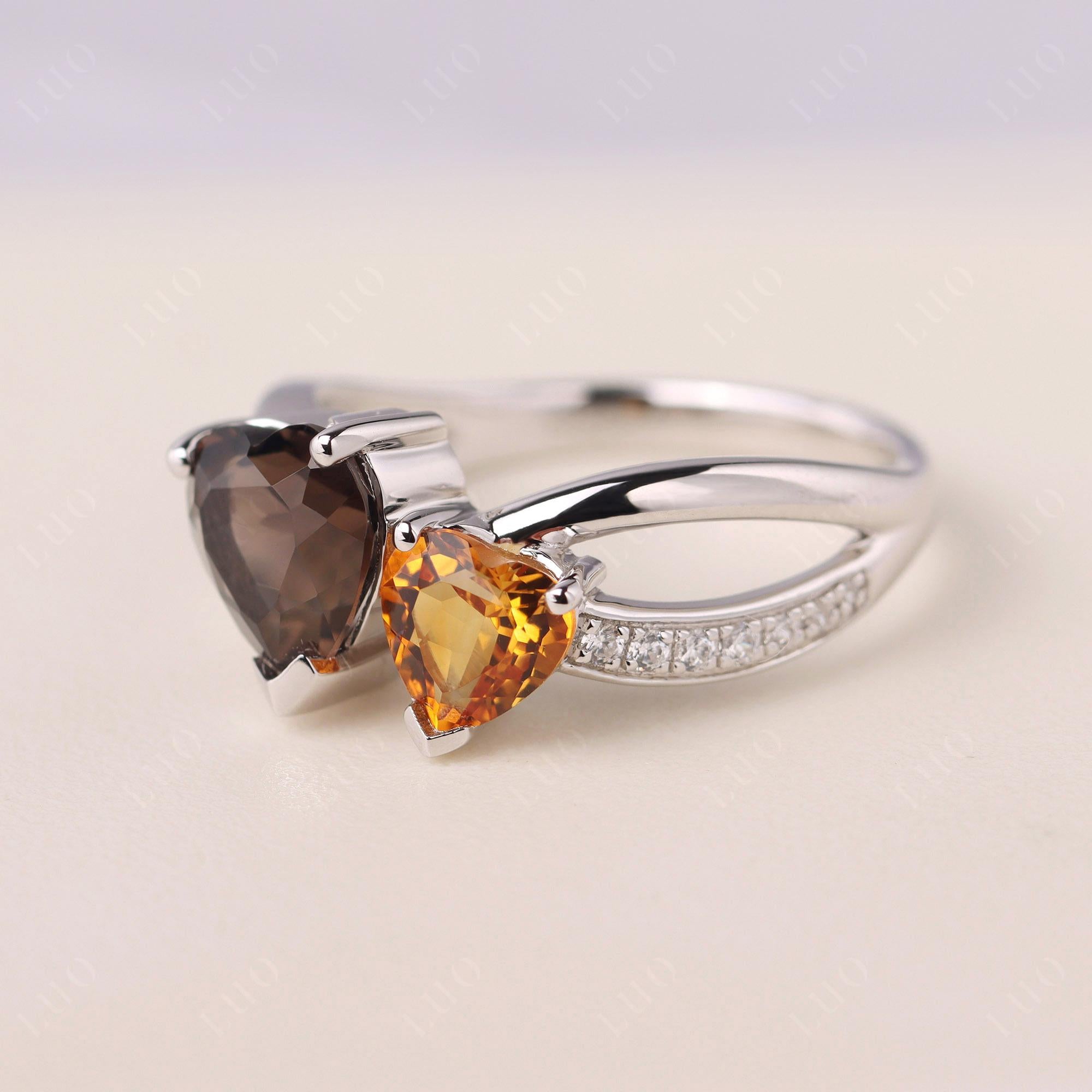 Heart Shaped Citrine and Smoky Quartz Toi Et Moi Ring - LUO Jewelry
