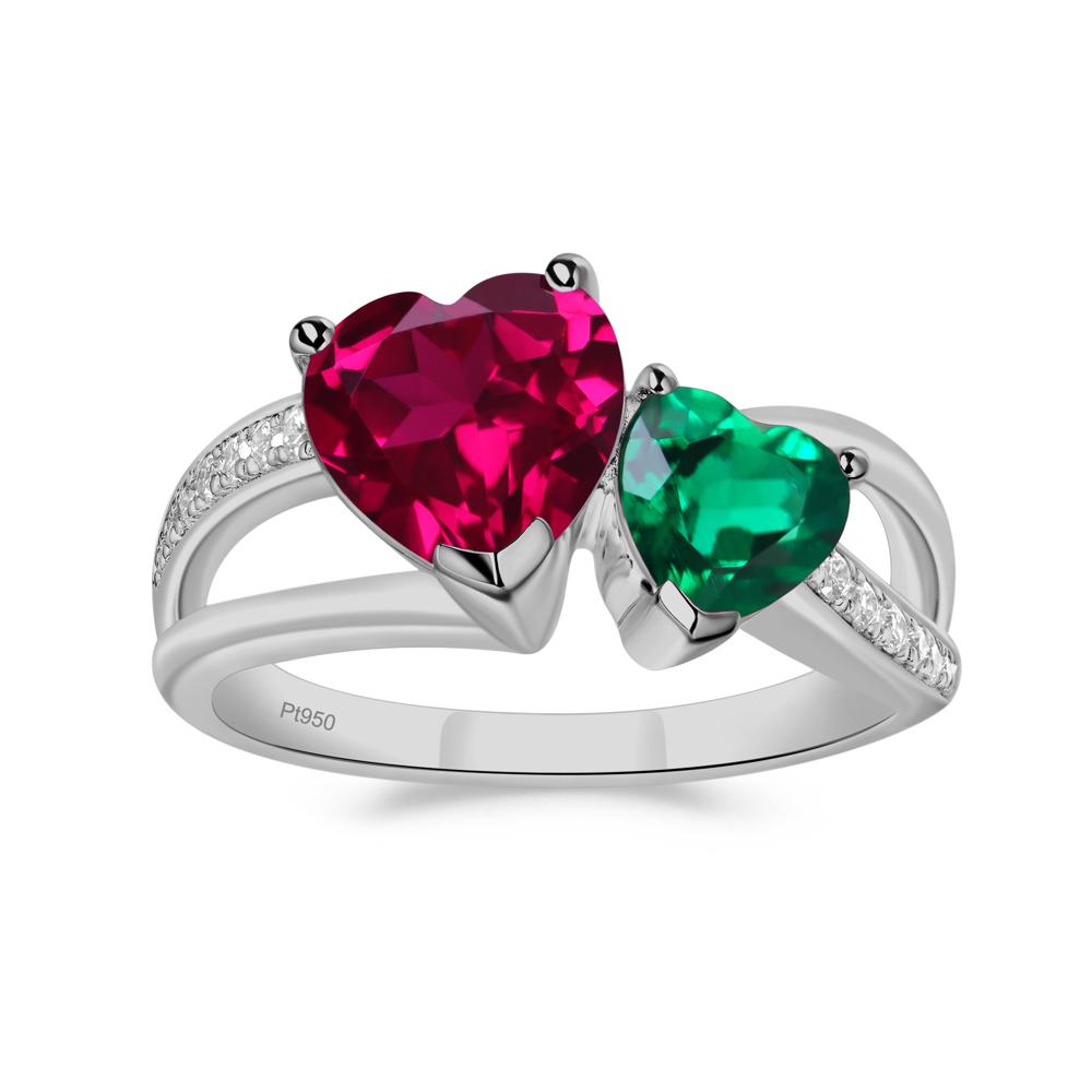 Heart Shaped Emerald and Ruby Toi Et Moi Ring - LUO Jewelry #metal_platinum