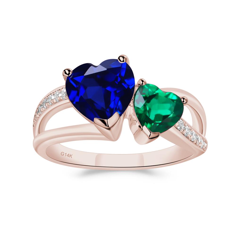 Heart Shaped Emerald and Sapphire Toi Et Moi Ring - LUO Jewelry #metal_14k rose gold