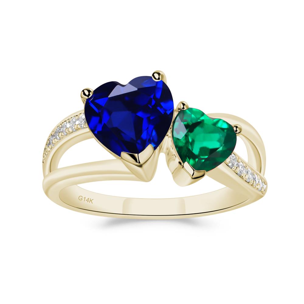Heart Shaped Emerald and Sapphire Toi Et Moi Ring - LUO Jewelry #metal_14k yellow gold