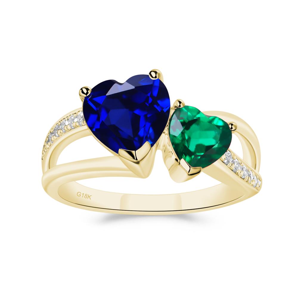 Heart Shaped Emerald and Sapphire Toi Et Moi Ring - LUO Jewelry #metal_18k yellow gold