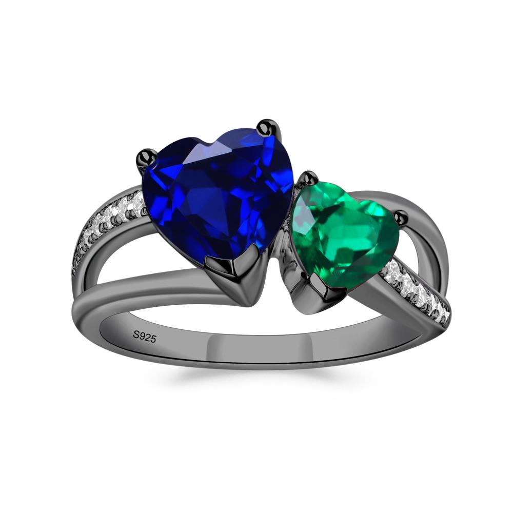 Heart Shaped Emerald and Sapphire Toi Et Moi Ring - LUO Jewelry #metal_black finish sterling silver