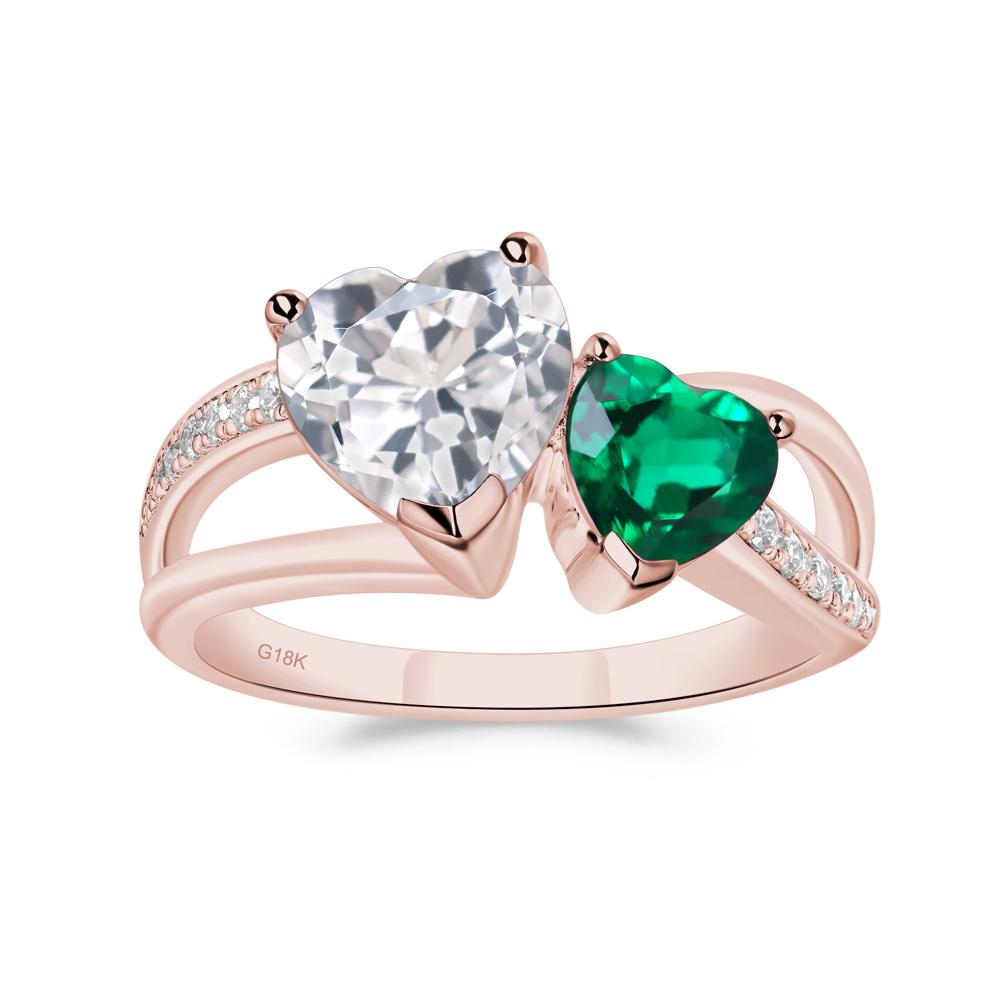 Heart Shaped Emerald and White Topaz Toi Et Moi Ring - LUO Jewelry #metal_18k rose gold