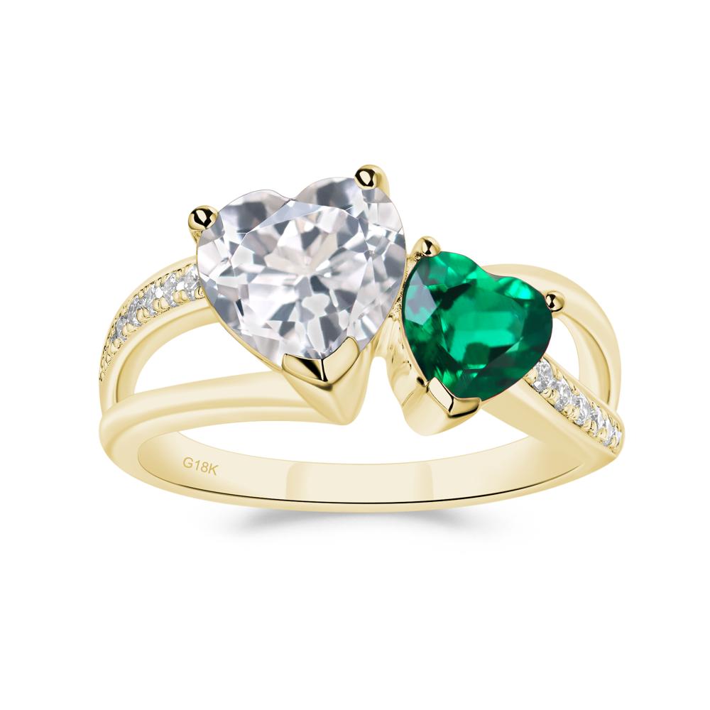 Heart Shaped Emerald and White Topaz Toi Et Moi Ring - LUO Jewelry #metal_18k yellow gold