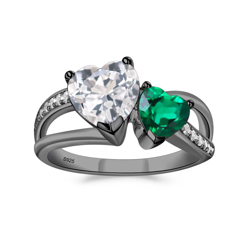 Heart Shaped Emerald and White Topaz Toi Et Moi Ring - LUO Jewelry #metal_black finish sterling silver