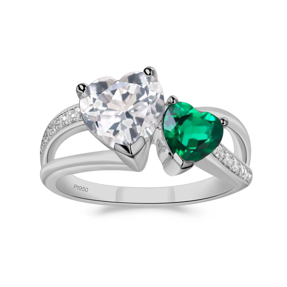 Heart Shaped Emerald and White Topaz Toi Et Moi Ring - LUO Jewelry #metal_platinum