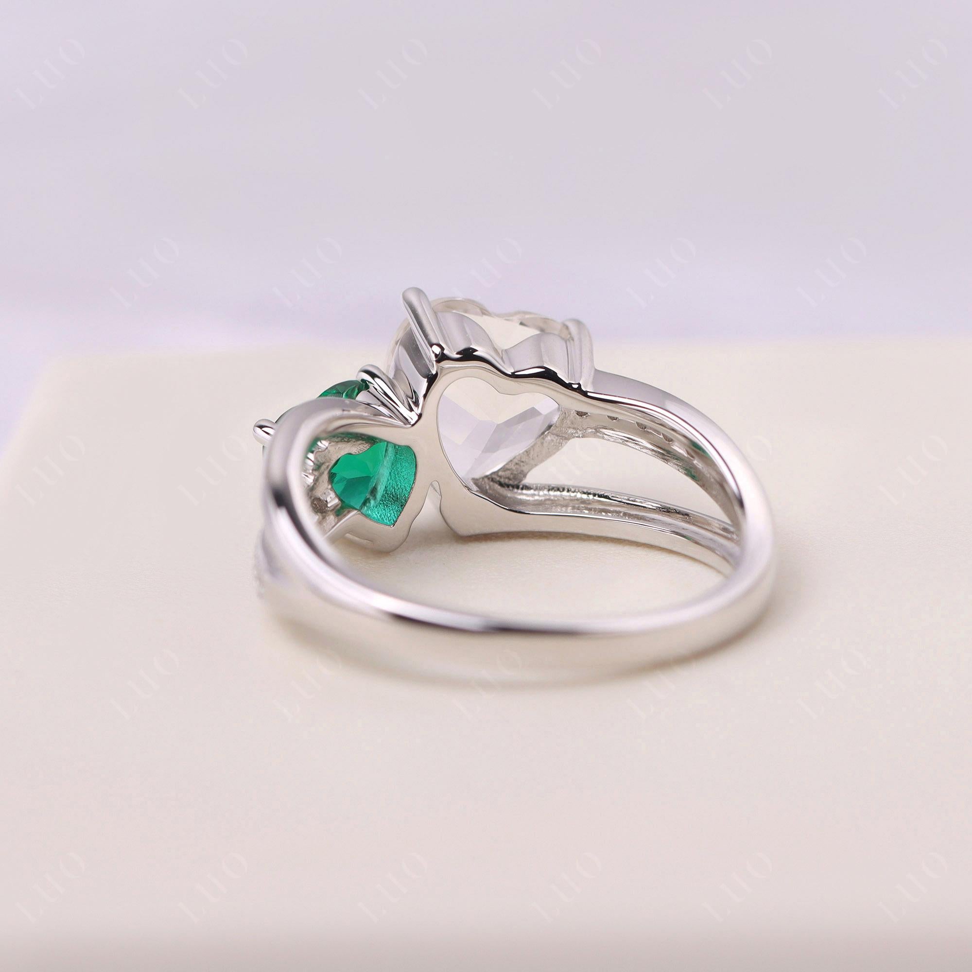 Heart Shaped Emerald and White Topaz Toi Et Moi Ring - LUO Jewelry
