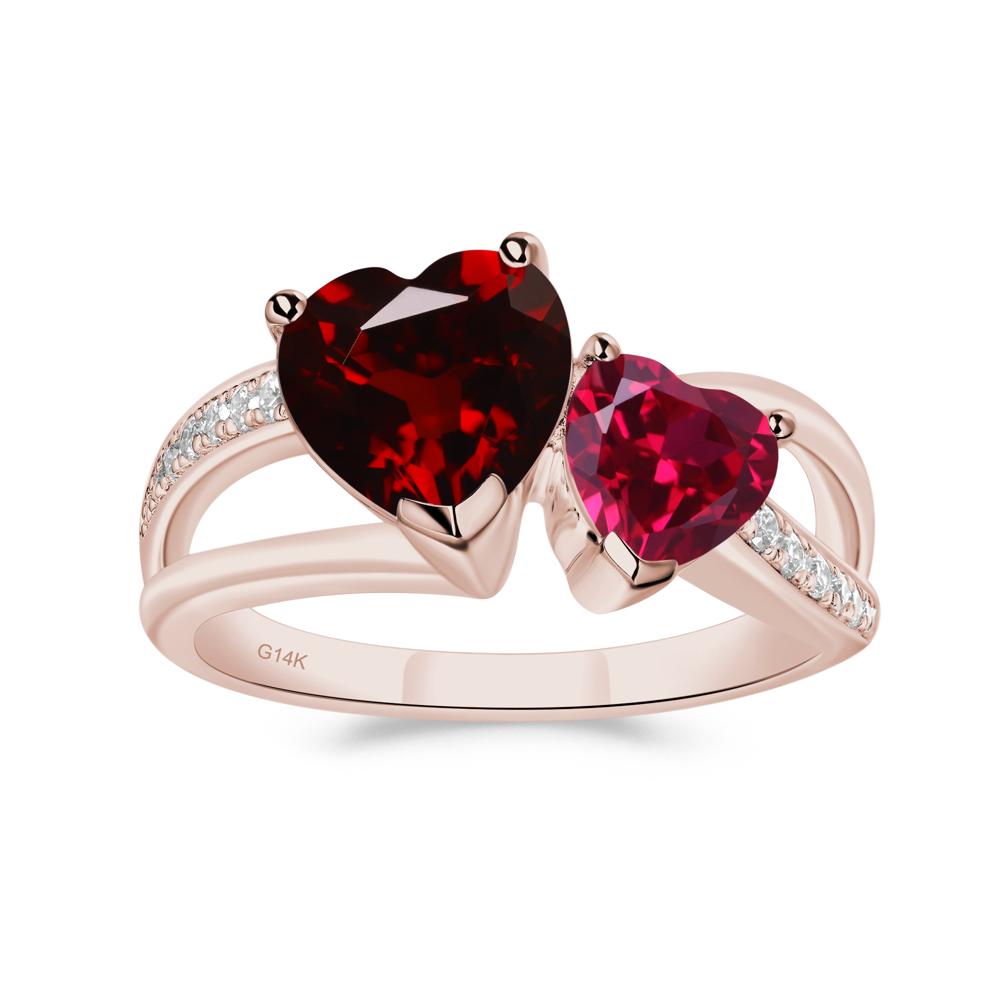 Heart Shaped Garnet and Ruby Toi Et Moi Ring - LUO Jewelry #metal_14k rose gold