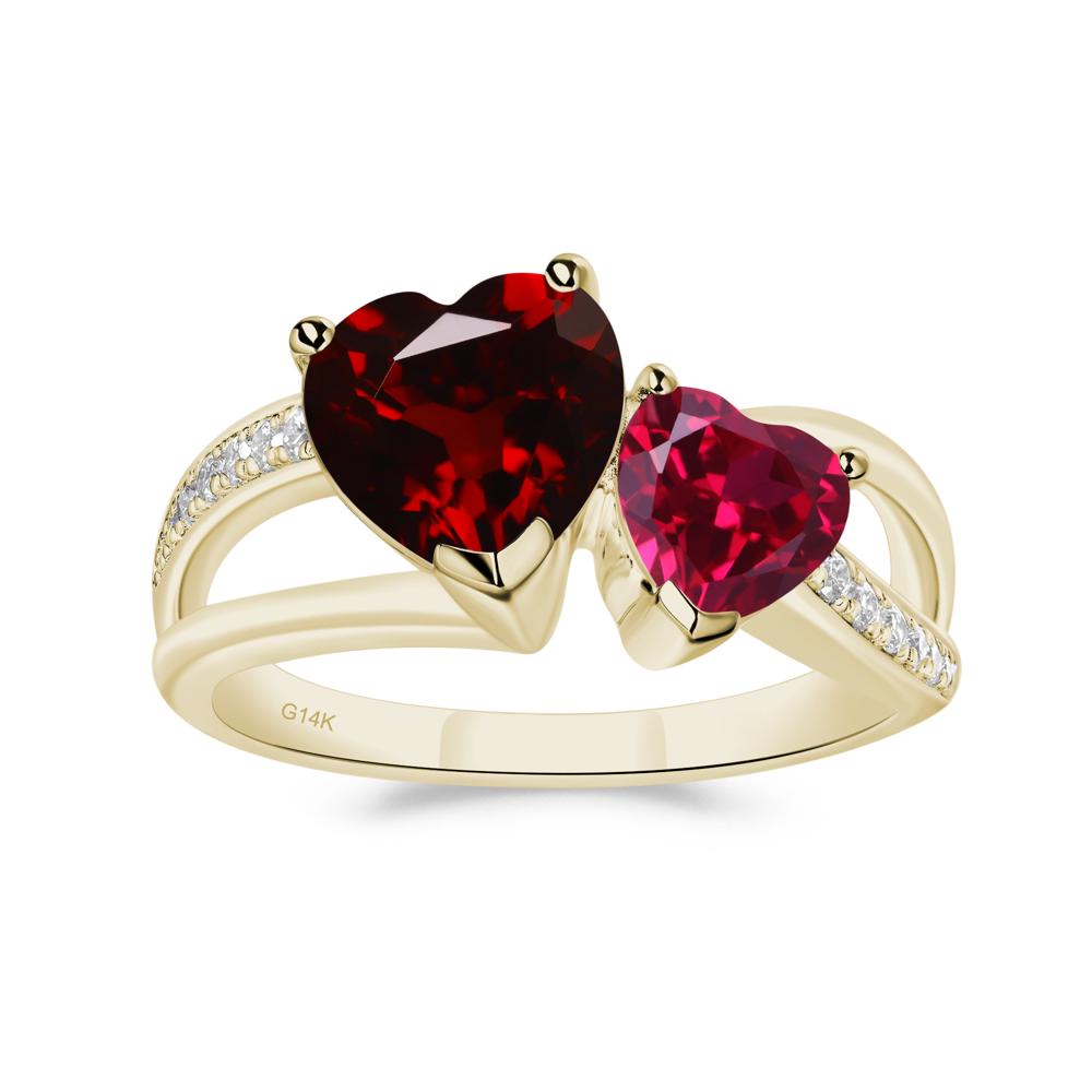 Heart Shaped Garnet and Ruby Toi Et Moi Ring - LUO Jewelry #metal_14k yellow gold