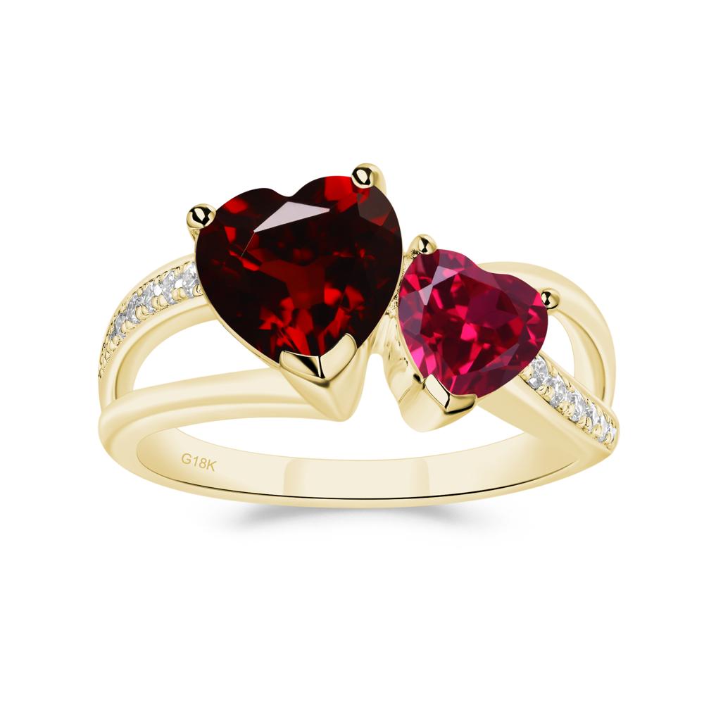 Heart Shaped Garnet and Ruby Toi Et Moi Ring - LUO Jewelry #metal_18k yellow gold