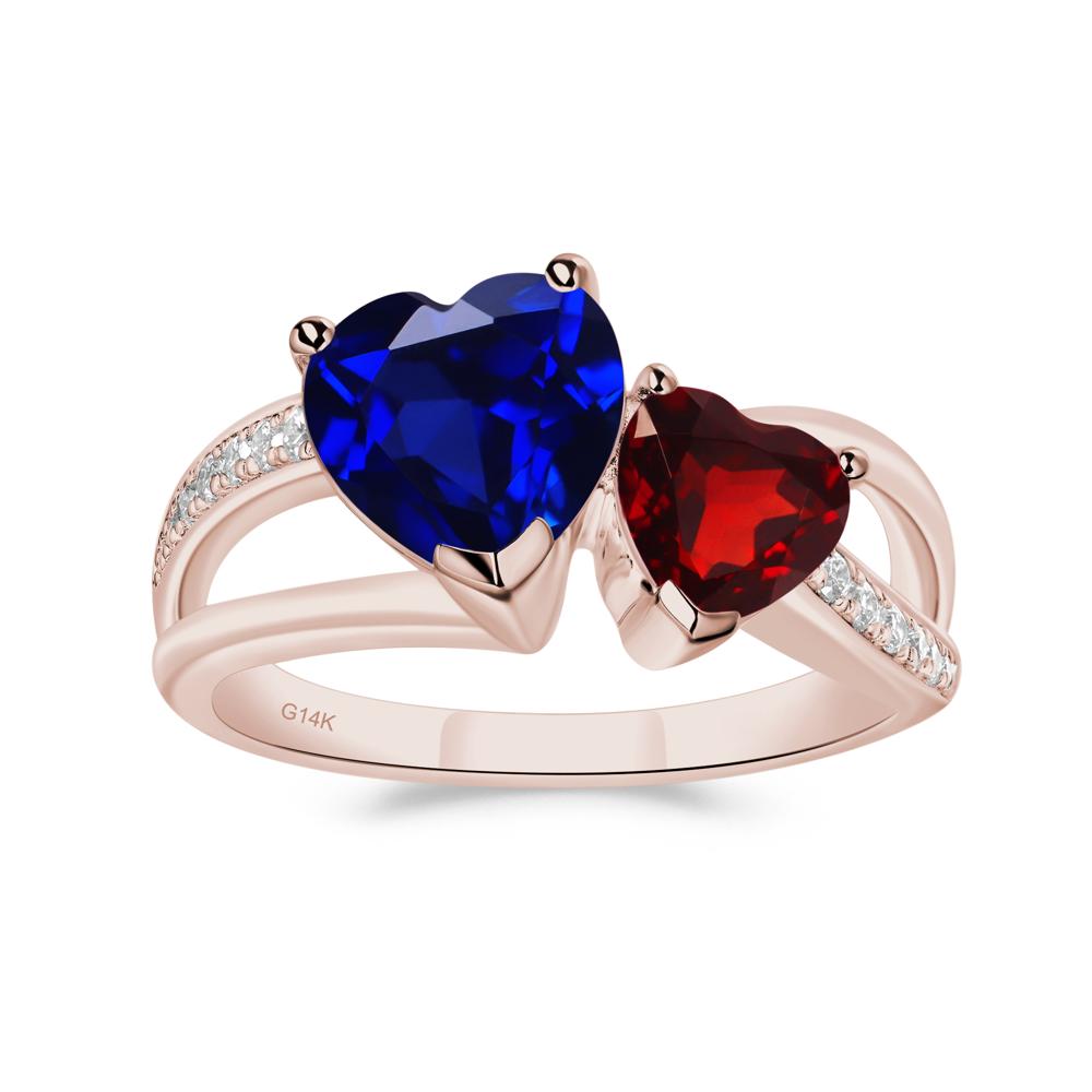 Heart Shaped Garnet and Sapphire Toi Et Moi Ring - LUO Jewelry #metal_14k rose gold