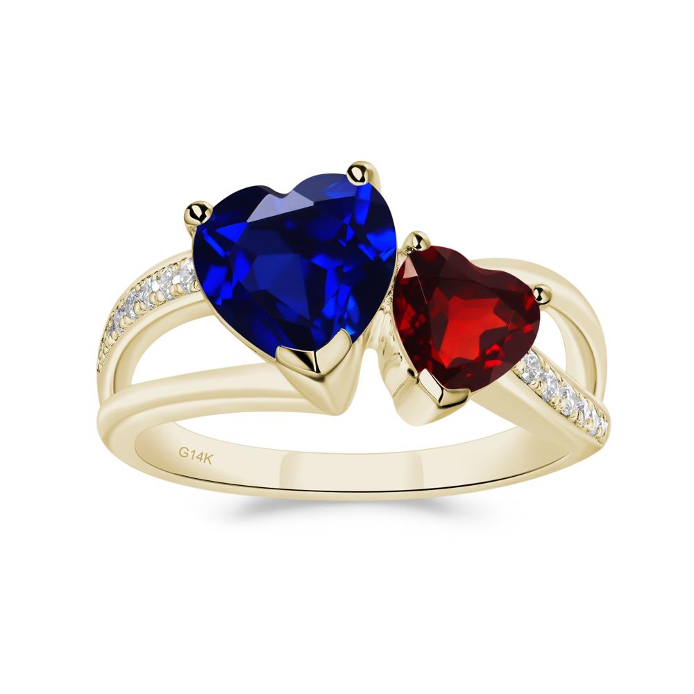 Heart Shaped Garnet and Sapphire Toi Et Moi Ring - LUO Jewelry #metal_14k yellow gold
