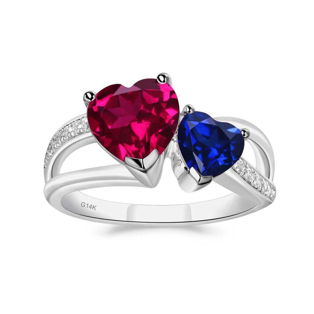 Heart Shaped Ruby and Sapphire Toi Et Moi Ring - LUO Jewelry #metal_14k white gold