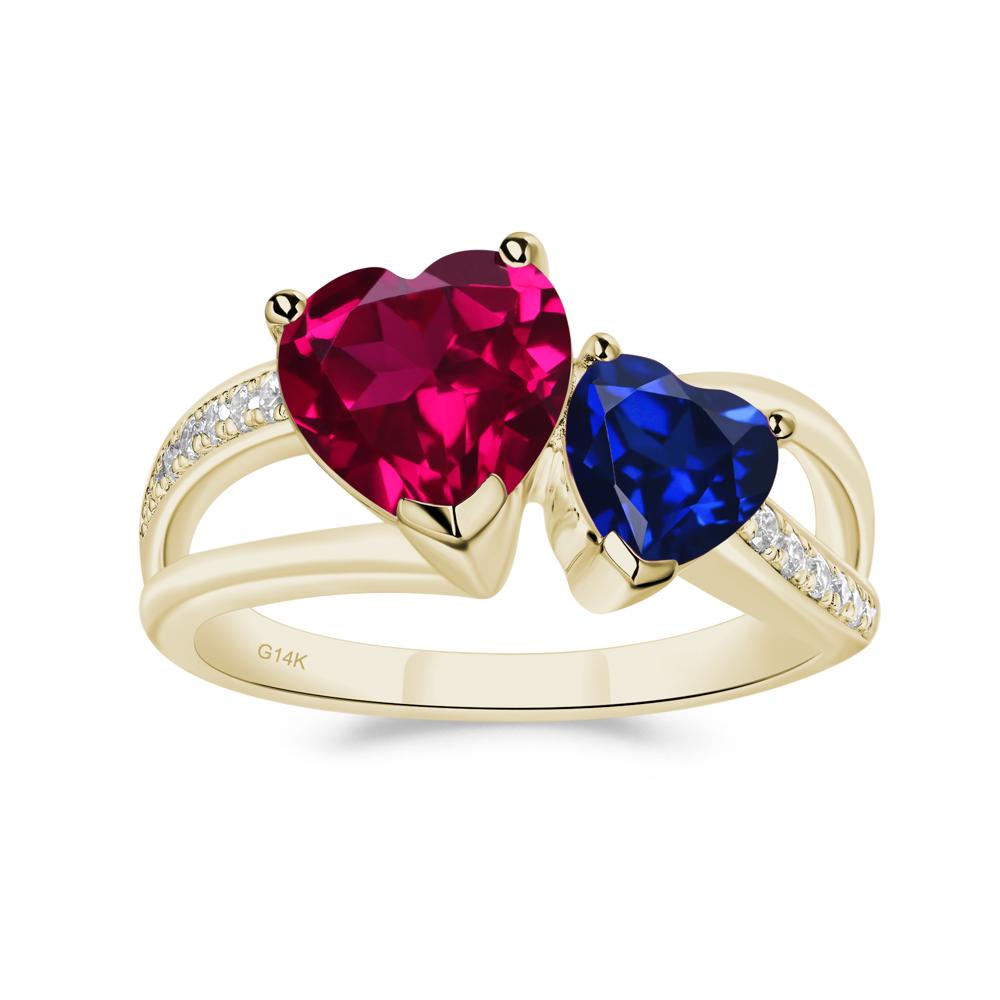 Heart Shaped Ruby and Sapphire Toi Et Moi Ring - LUO Jewelry #metal_14k yellow gold