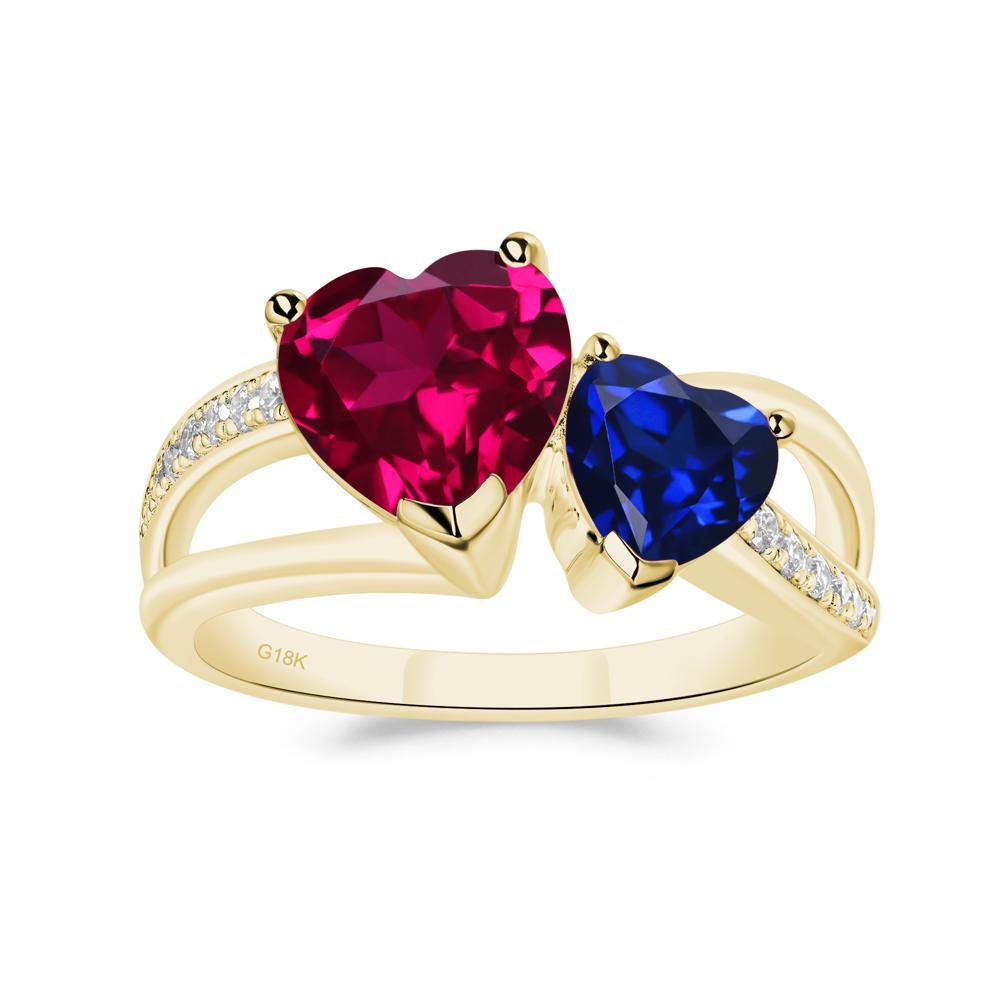 Heart Shaped Ruby and Sapphire Toi Et Moi Ring - LUO Jewelry #metal_18k yellow gold