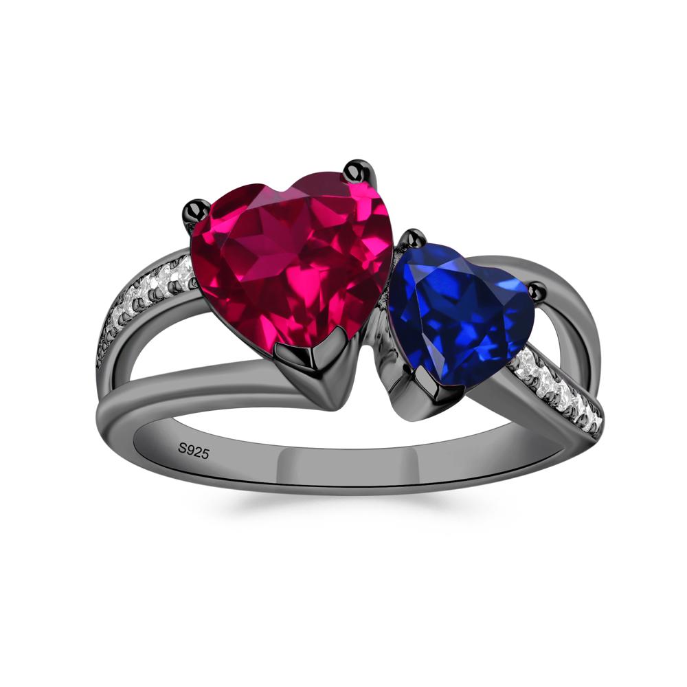 Heart Shaped Ruby and Sapphire Toi Et Moi Ring - LUO Jewelry #metal_black finish sterling silver