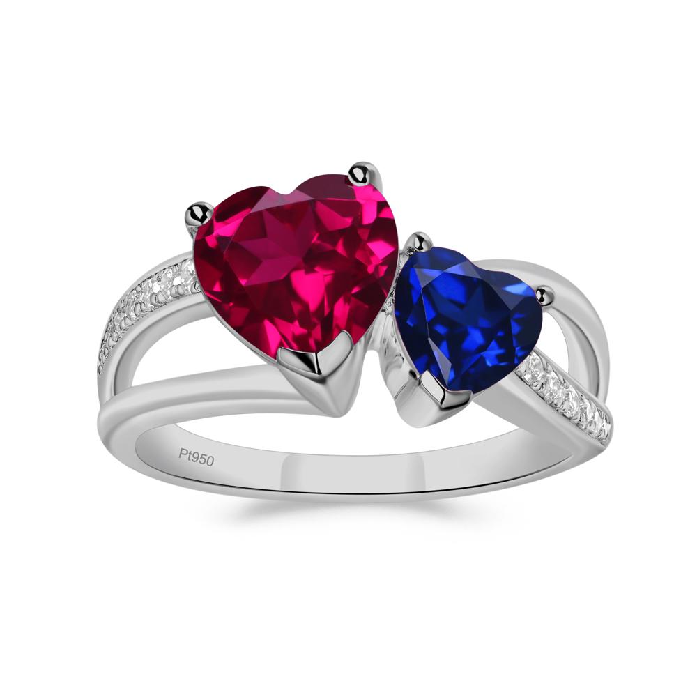 Heart Shaped Ruby and Sapphire Toi Et Moi Ring - LUO Jewelry #metal_platinum