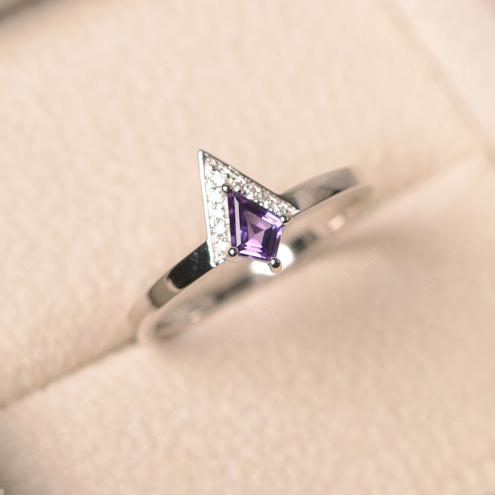 V Shaped Kite Cut Amethyst Ring White Gold - LUO Jewelry