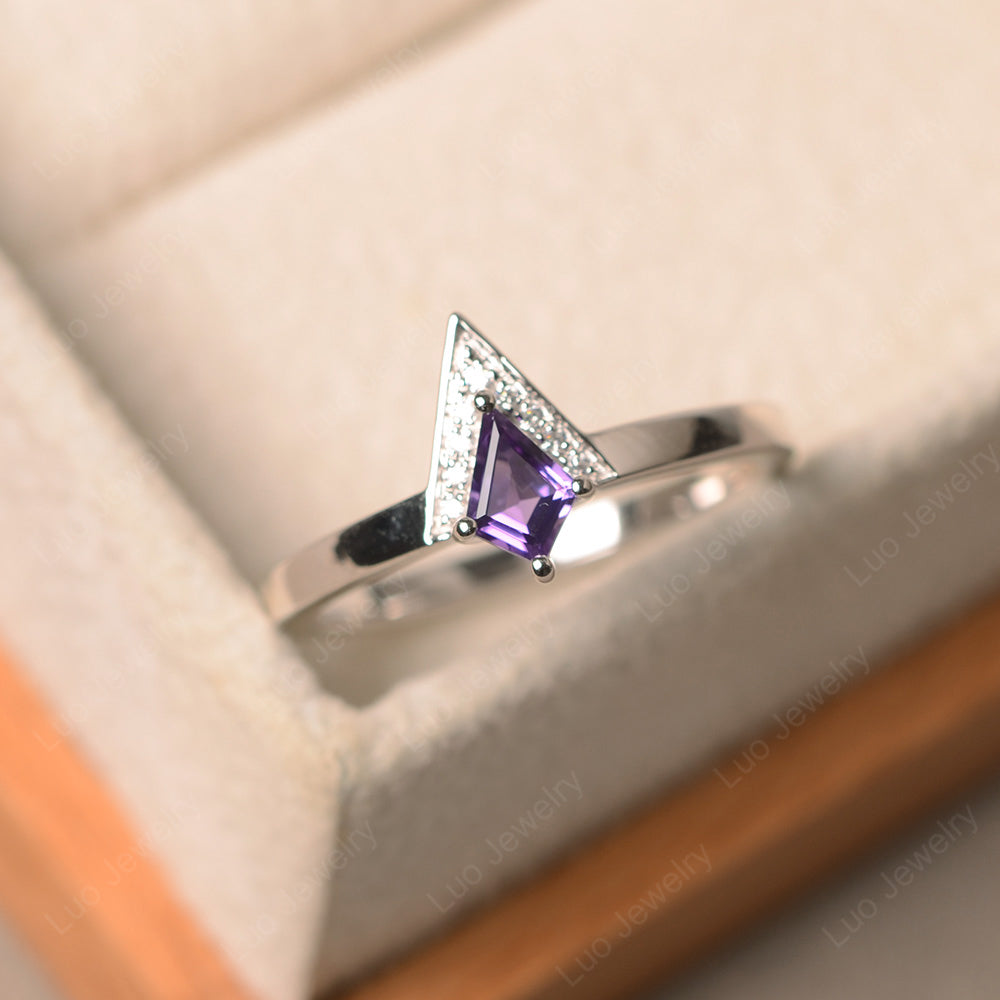 V Shaped Kite Cut Amethyst Ring White Gold - LUO Jewelry