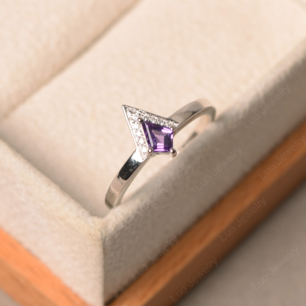 V Shaped Kite Cut Amethyst Ring White Gold - LUO Jewelry