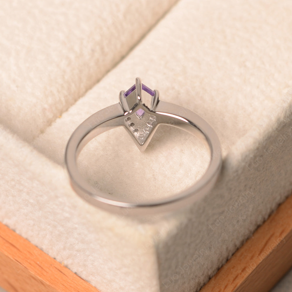 V Shaped Kite Cut Amethyst Ring White Gold - LUO Jewelry