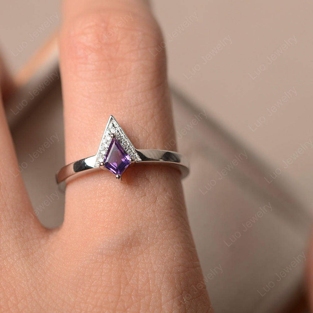 V Shaped Kite Cut Amethyst Ring White Gold - LUO Jewelry