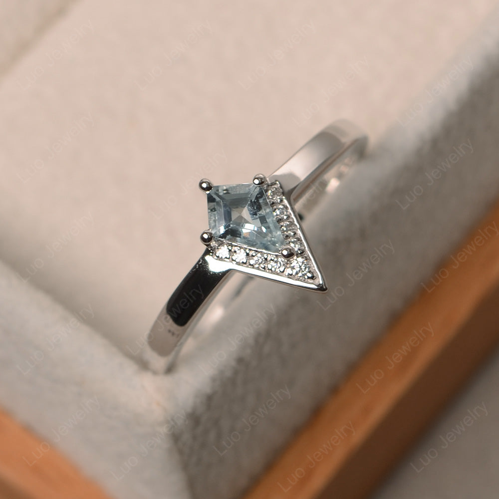 V Shaped Kite Cut Aquamarine Ring White Gold - LUO Jewelry