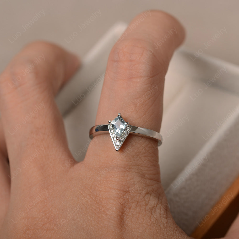 V Shaped Kite Cut Aquamarine Ring White Gold - LUO Jewelry