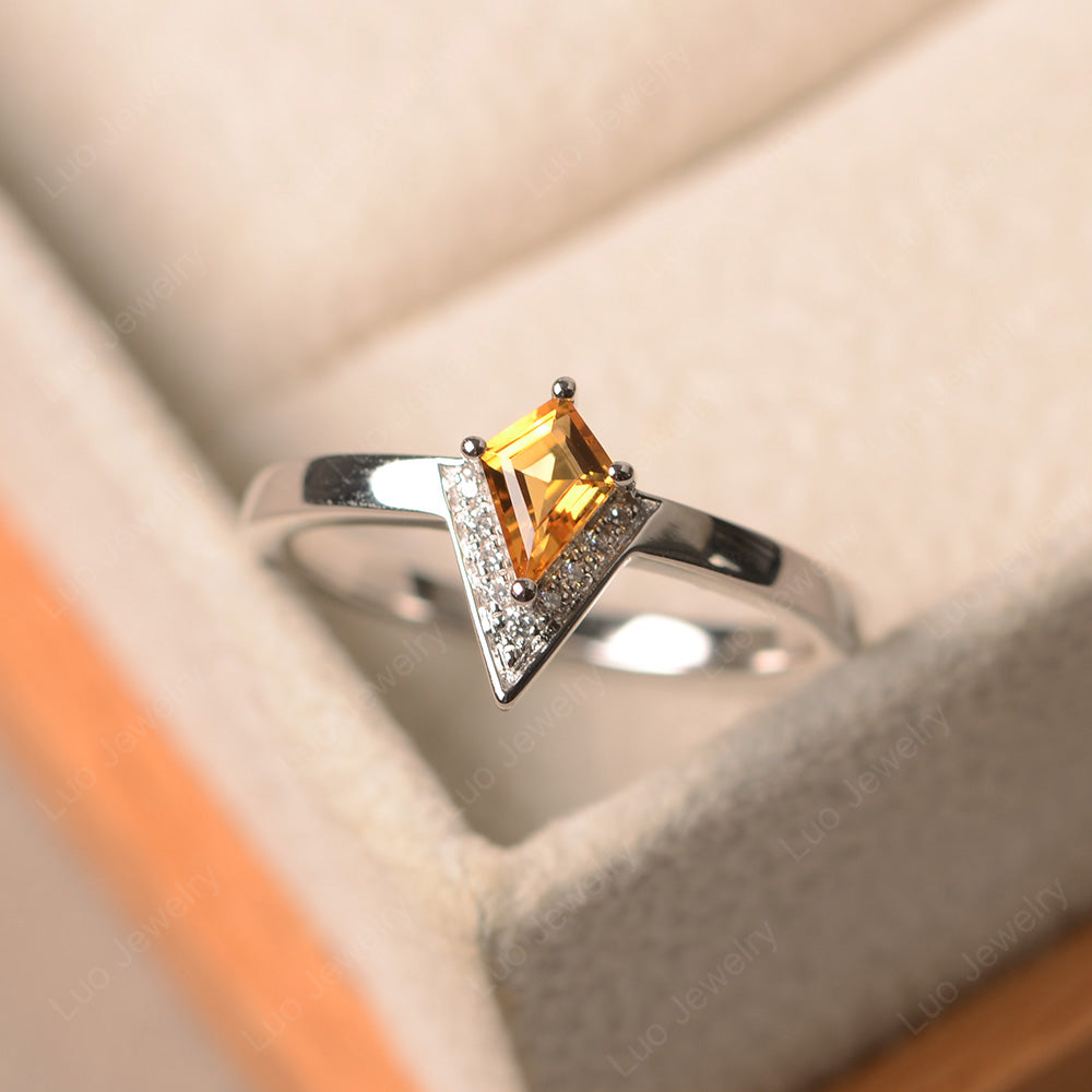 V Shaped Kite Cut Citrine Ring White Gold - LUO Jewelry