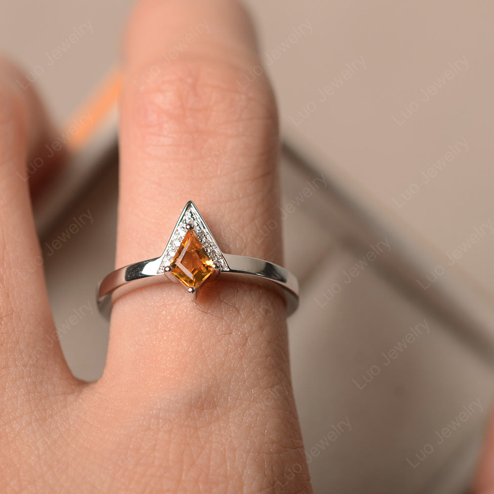 V Shaped Kite Cut Citrine Ring White Gold - LUO Jewelry