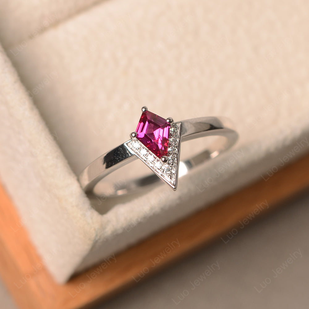 V Shaped Kite Cut Ruby Ring White Gold - LUO Jewelry