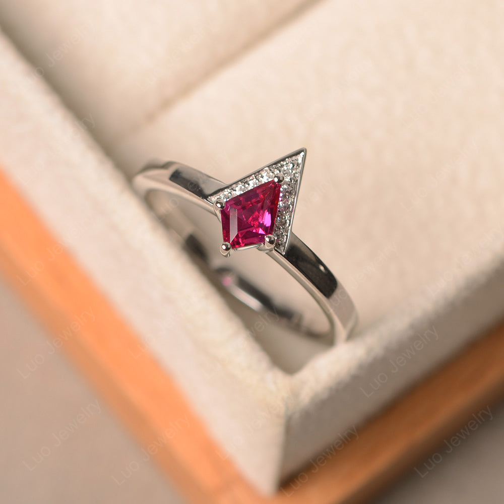 V Shaped Kite Cut Ruby Ring White Gold - LUO Jewelry