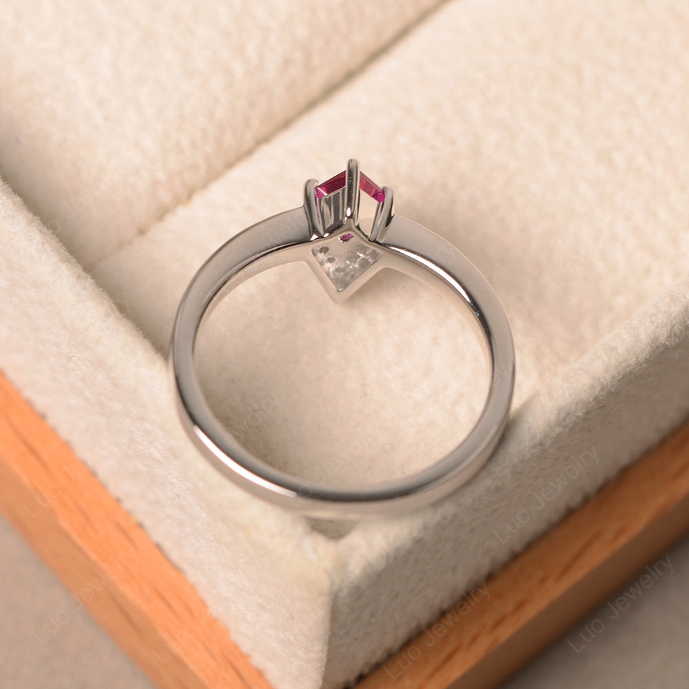 V Shaped Kite Cut Ruby Ring White Gold - LUO Jewelry