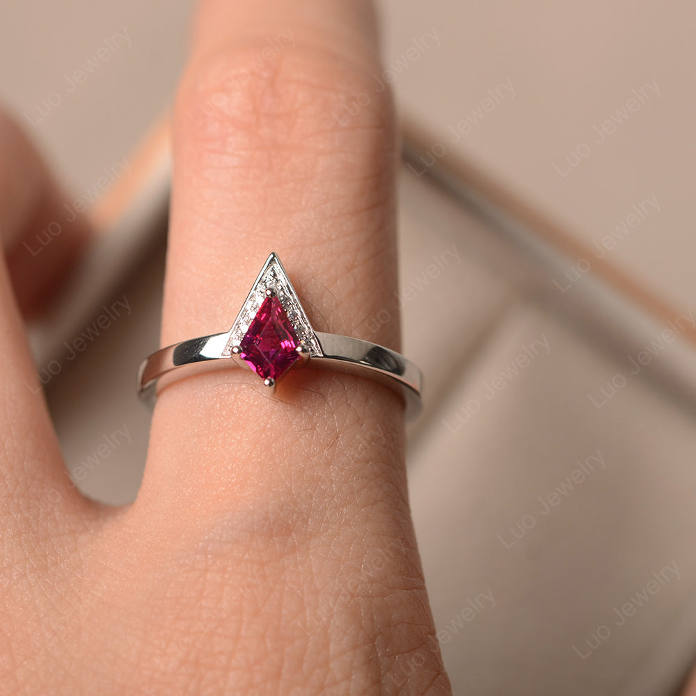 V Shaped Kite Cut Ruby Ring White Gold - LUO Jewelry