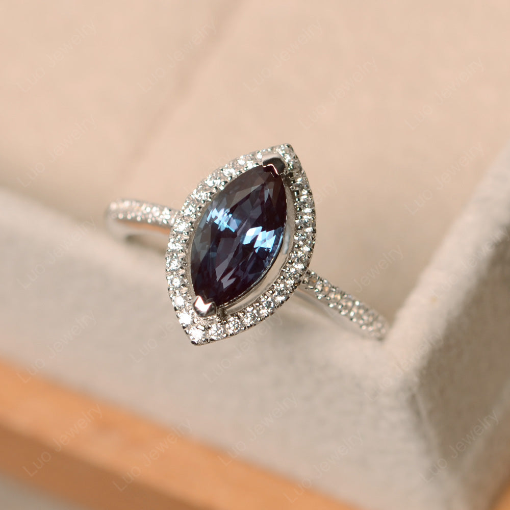 Alexandrite Ring Marquise Cut Halo Wedding Ring - LUO Jewelry