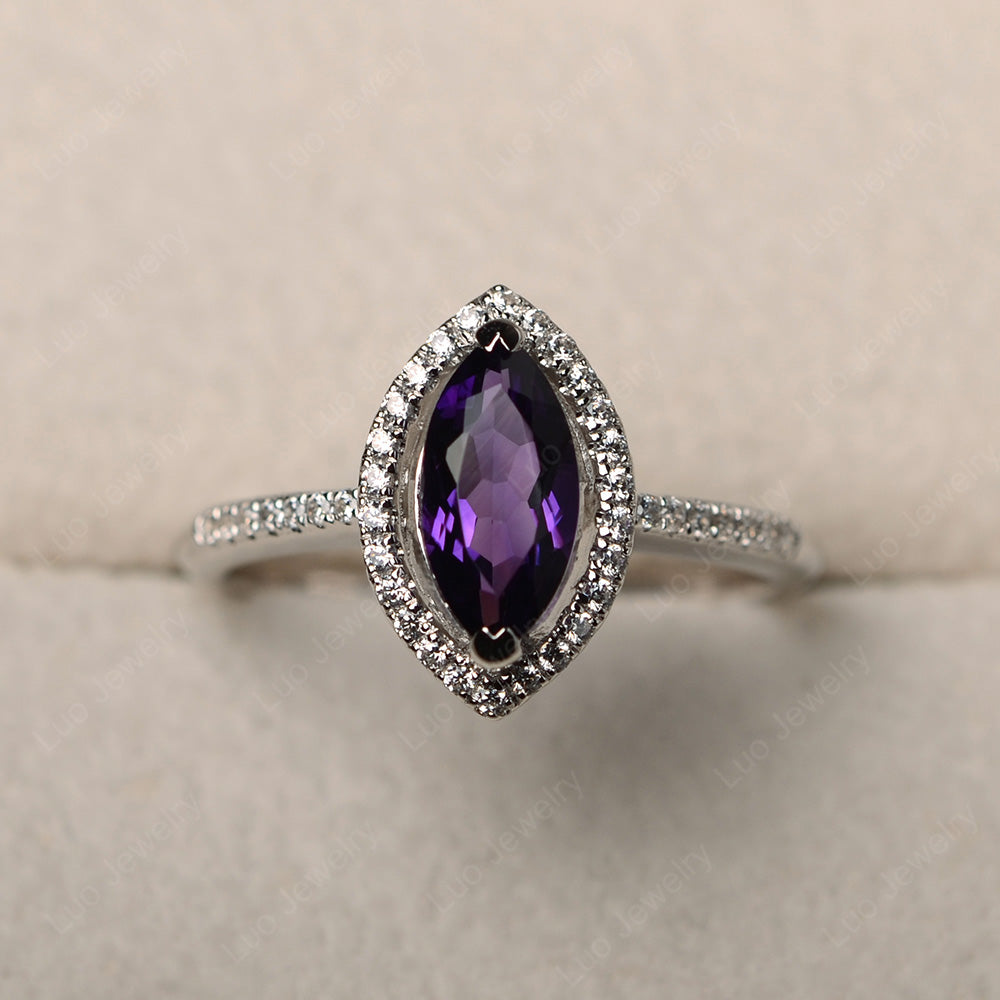Amethyst Ring Marquise Cut Halo Wedding Ring - LUO Jewelry