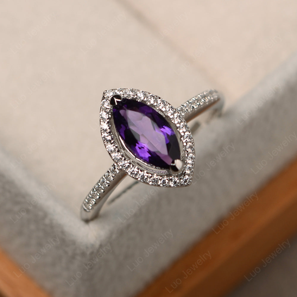Amethyst Ring Marquise Cut Halo Wedding Ring - LUO Jewelry